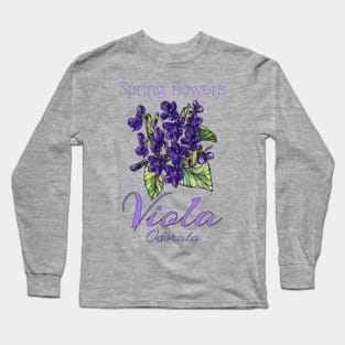 Viola-Vintage Viola -Spring Flowers Viola Odorata Long Sleeve T-Shirt